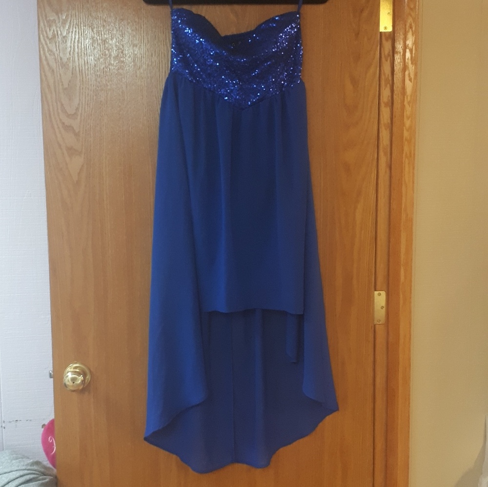 Blue sequin high low dress